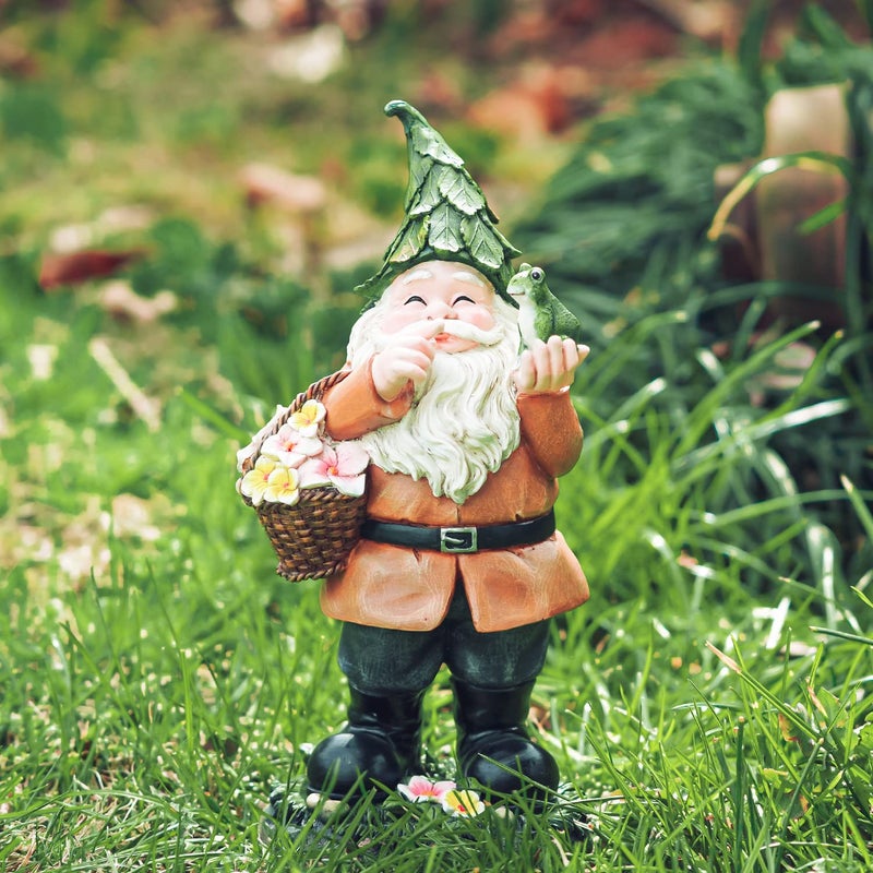 DUSVALLY Garden Gnome Statue Statuary Garden Sculptures Yard DÃ©cor,Statue with Flower Basket and Frog - Image 3